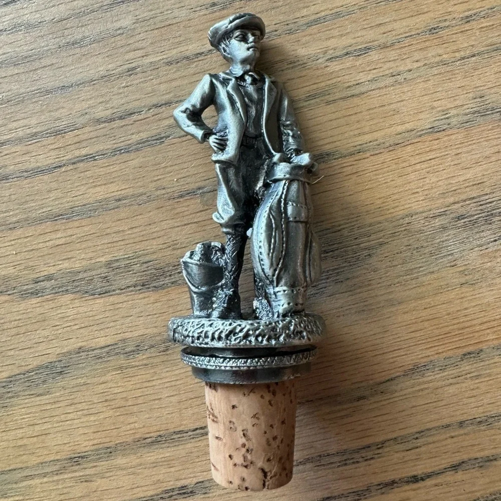 Vintage‎ Pewter silver bottle stopper wine cork bar accessories golf